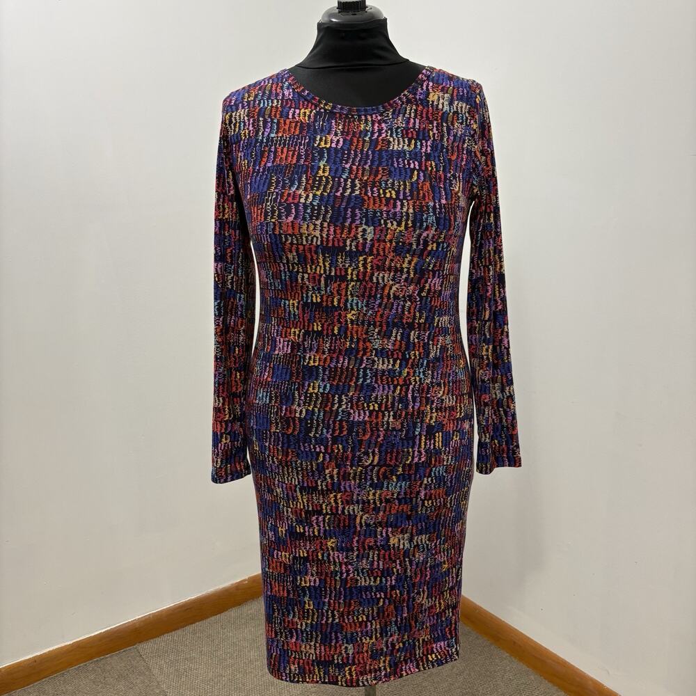 LuLaRoe Julia Dress Womens L Multicolor Abstract Print Long Sleeve Made USA